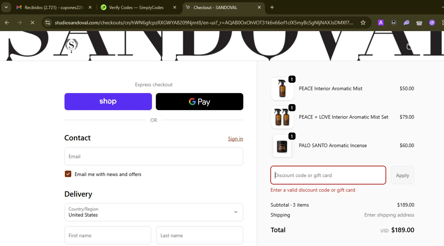 Sandoval promo code screenshot showing code HDAY25 applied at Sandoval checkout page. Uploaded by SimplyCodes community member SilverMonarch6357 on Dec 21, 2025