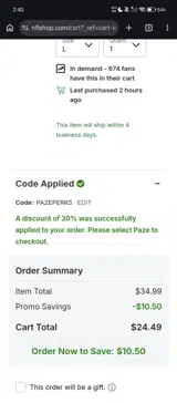 San Francisco 49ers coupon verification screenshot