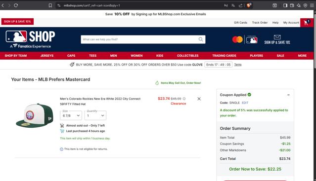 San Francisco Giants checkout page showing San Francisco Giants coupon code box | Screenshot taken by SimplyCodes community member on Sep 30, 2025