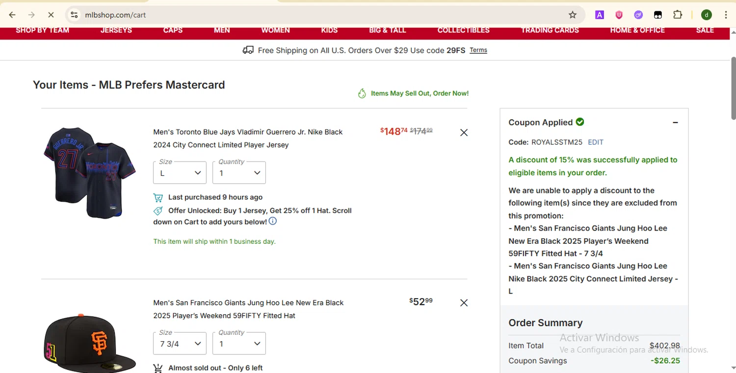 San Francisco Giants coupon code screenshot showing code ROYALSSTM25 applied at San Francisco Giants checkout page. Uploaded by SimplyCodes community member SmartTitan8055 on Aug 16, 2025
