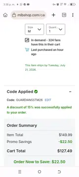 San Francisco Giants coupon verification screenshot