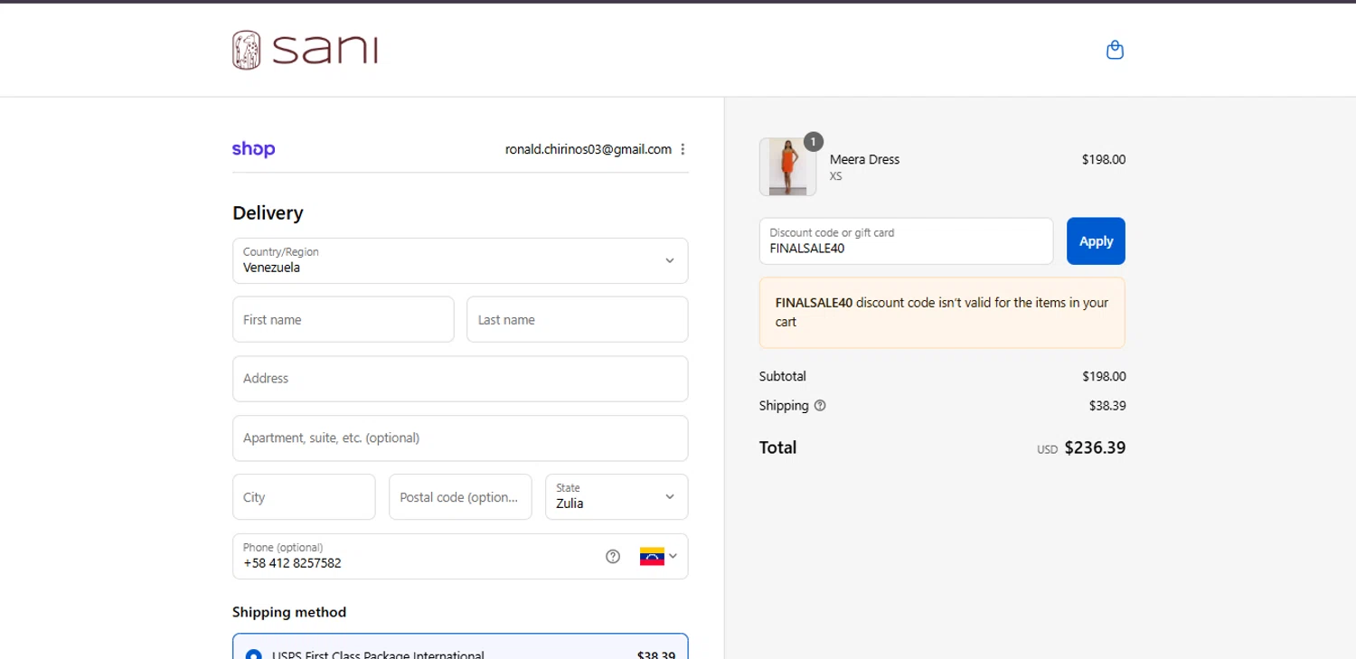 Sani checkout page showing Sani promo code box | Screenshot taken by SimplyCodes community member on Aug 30, 2025