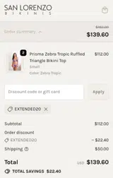EXTENDED20 coupon verification screenshot