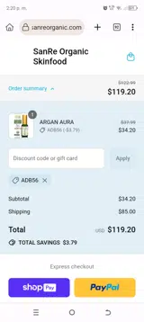 ADB56 coupon verification screenshot