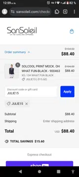 SanSoleil coupon verification screenshot