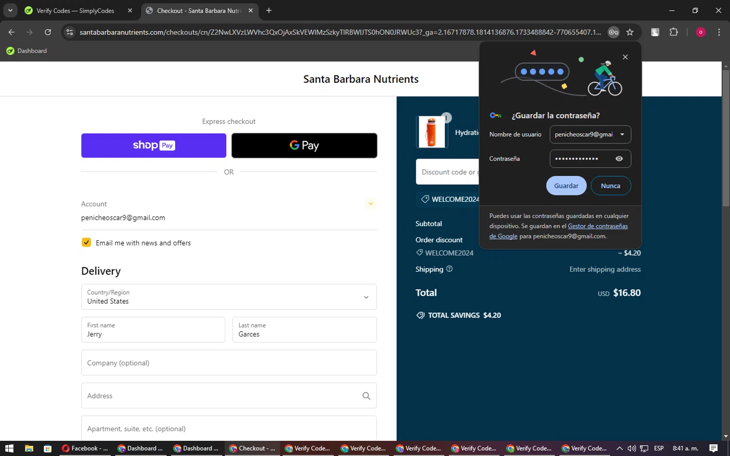 Santa Barbara Nutrients checkout page showing Santa Barbara Nutrients promo code box | Screenshot taken by SimplyCodes community member on Dec 6, 2024