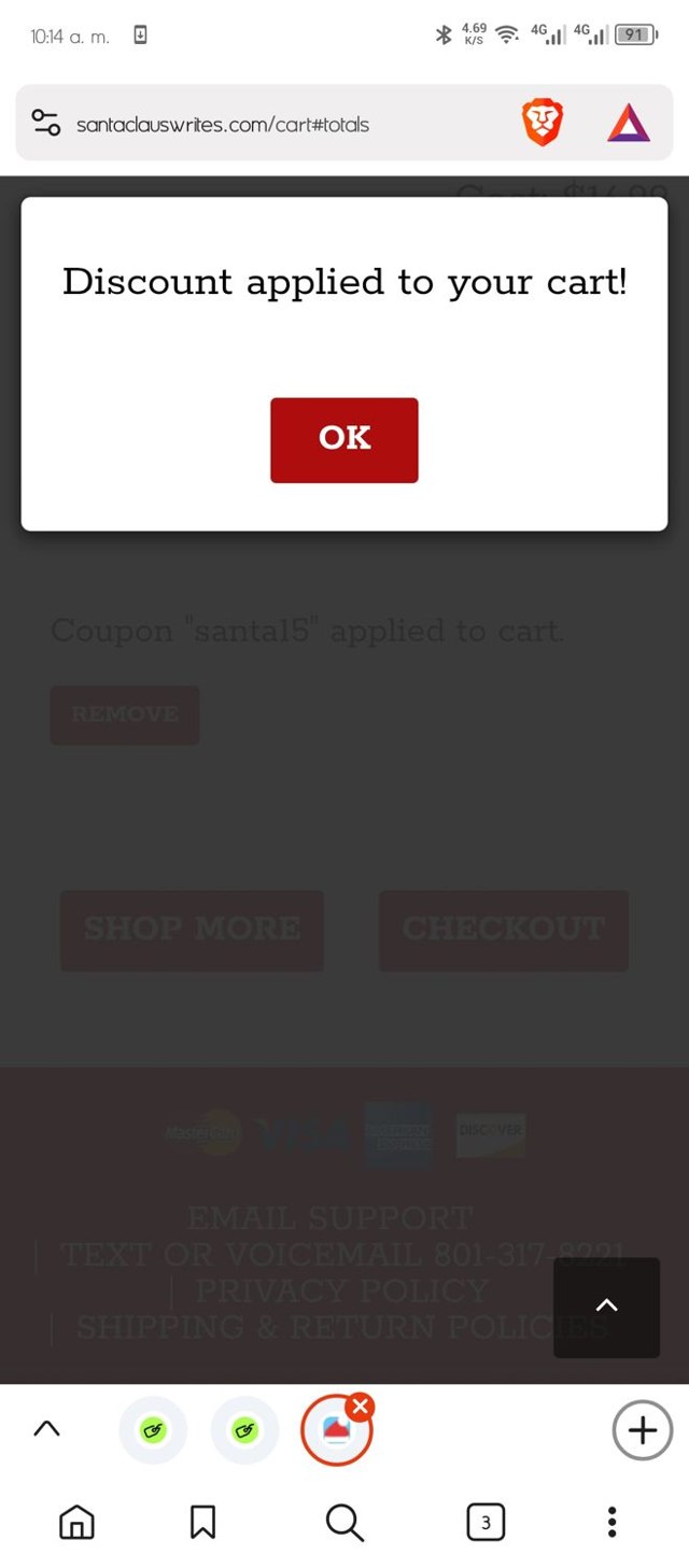 Santa Claus Writes checkout page showing Santa Claus Writes coupon code box | Screenshot taken by SimplyCodes community member on Jun 25, 2025
