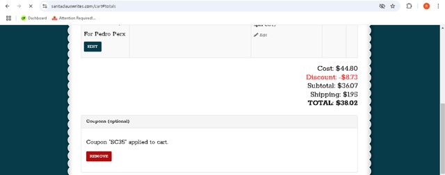 Santa Claus Writes checkout page showing Santa Claus Writes coupon code box | Screenshot taken by SimplyCodes community member on Feb 17, 2025