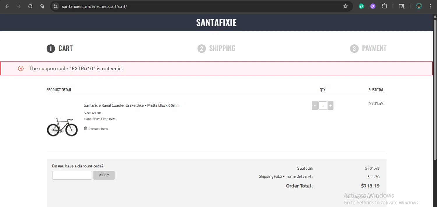 Santa Fixie discount code screenshot showing code EXTRA10 applied at Santa Fixie checkout page. Uploaded by SimplyCodes community member xAngel on Dec 15, 2025
