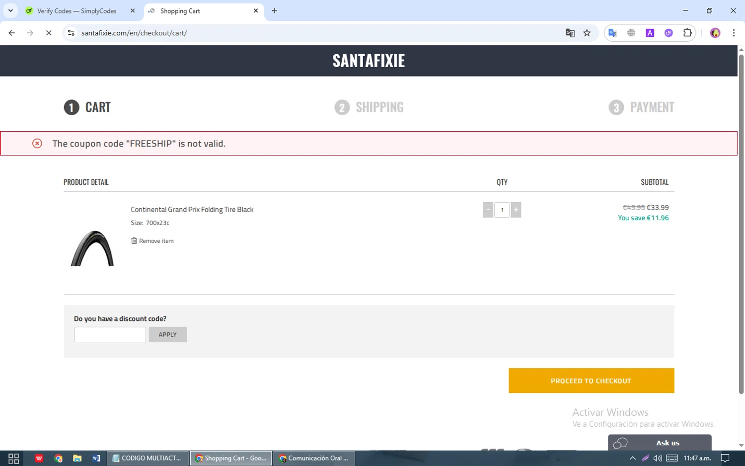 Santa Fixie discount code screenshot showing code FREESHIP applied at Santa Fixie checkout page. Uploaded by SimplyCodes community member EpicDefender5081 on Nov 8, 2025