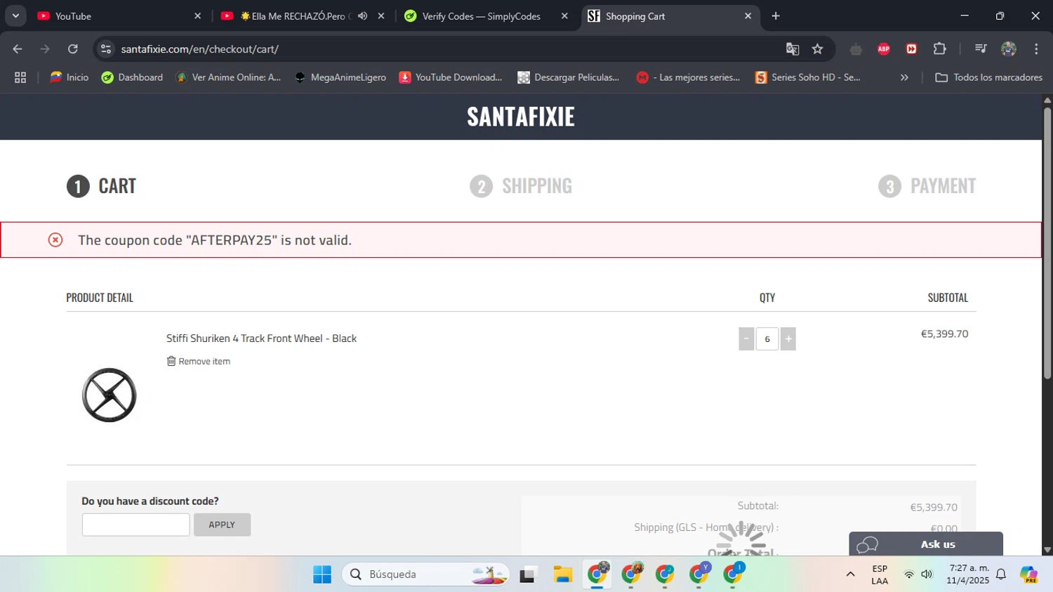 Santa Fixie discount code screenshot showing code favelaframa applied at Santa Fixie checkout page. Uploaded by SimplyCodes community member LGGG2105 on Apr 11, 2025