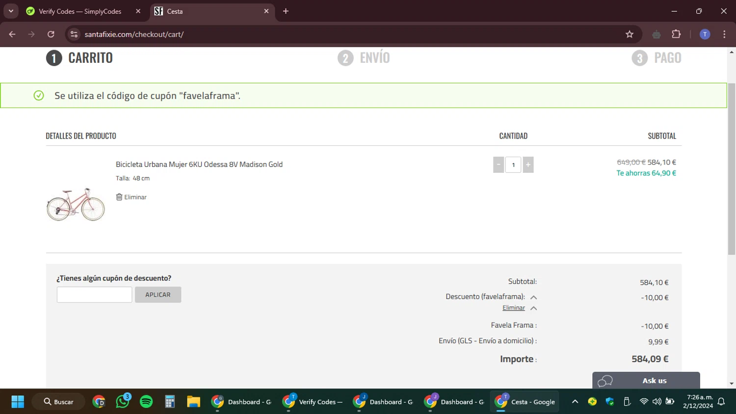 Santa Fixie checkout page showing Santa Fixie discount code box | Screenshot taken by SimplyCodes community member on Dec 2, 2024