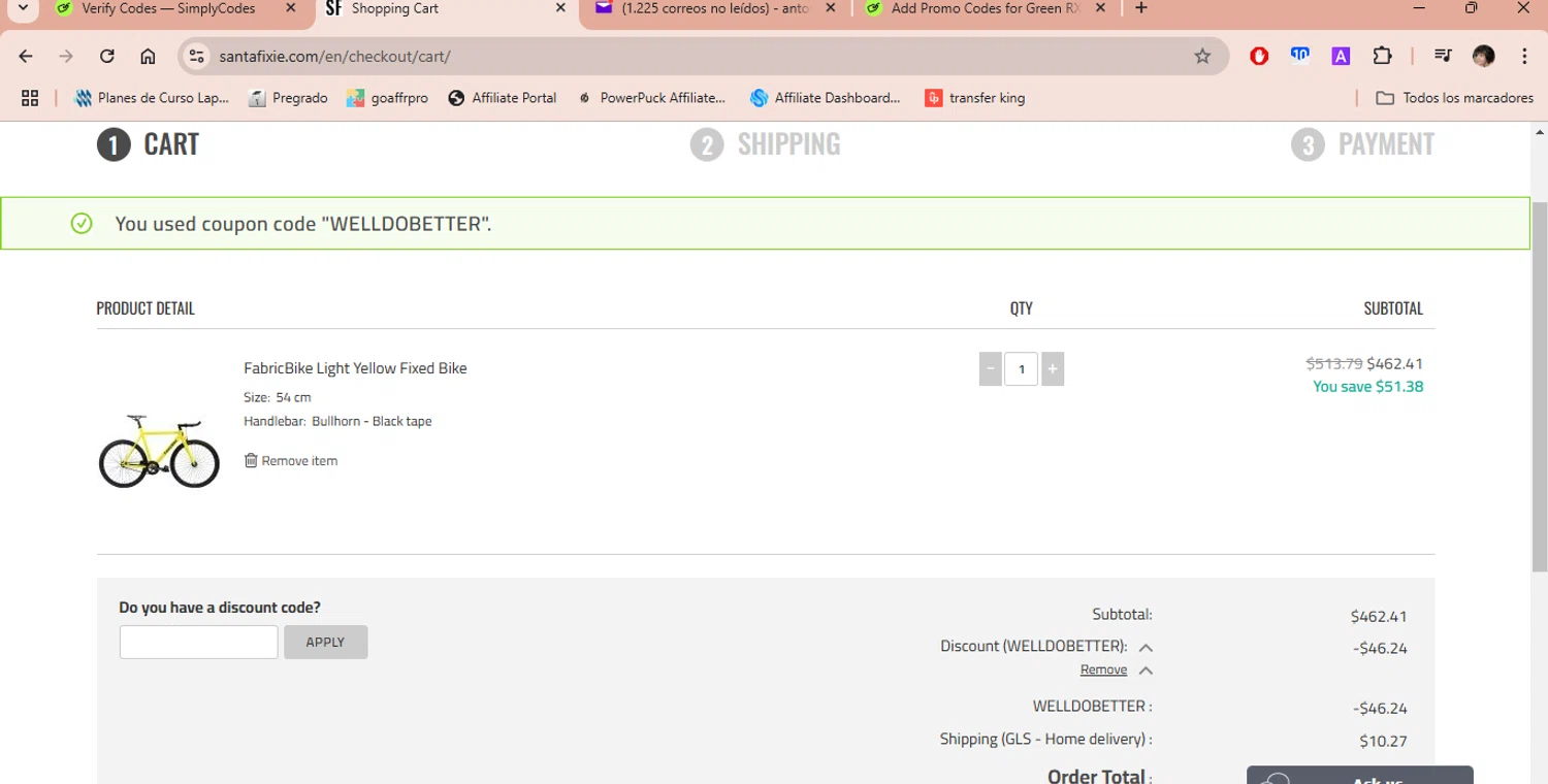 Santa Fixie checkout page showing Santa Fixie discount code box | Screenshot taken by SimplyCodes community member on Jan 21, 2025