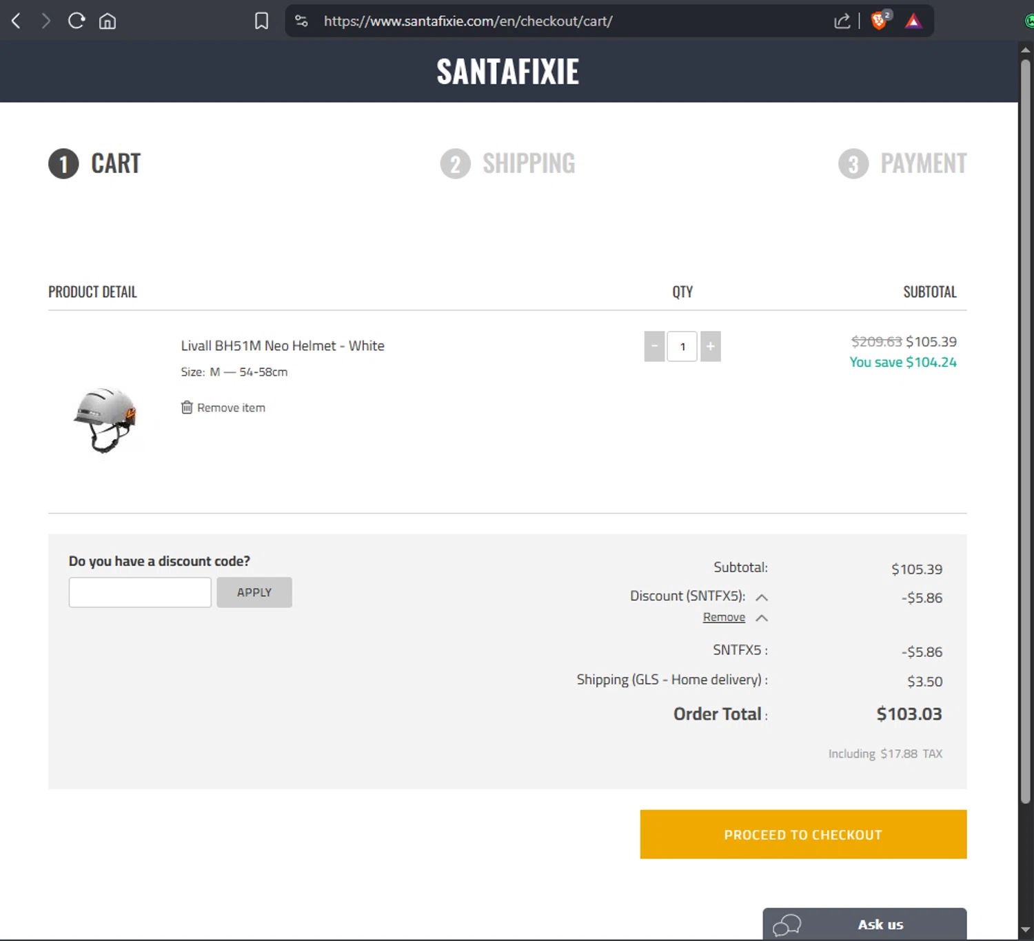 Santa Fixie discount code screenshot showing code SNTFX5 applied at Santa Fixie checkout page. Uploaded by SimplyCodes community member Jmhernand1 on Dec 18, 2025