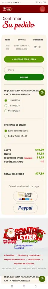 Santa Letter Factory coupon verification screenshot