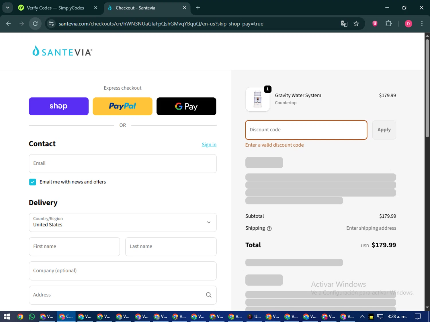 Santevia discount code screenshot showing code wellnesswhannah applied at Santevia checkout page. Uploaded by SimplyCodes community member MoneySeeker7165 on Sep 25, 2025