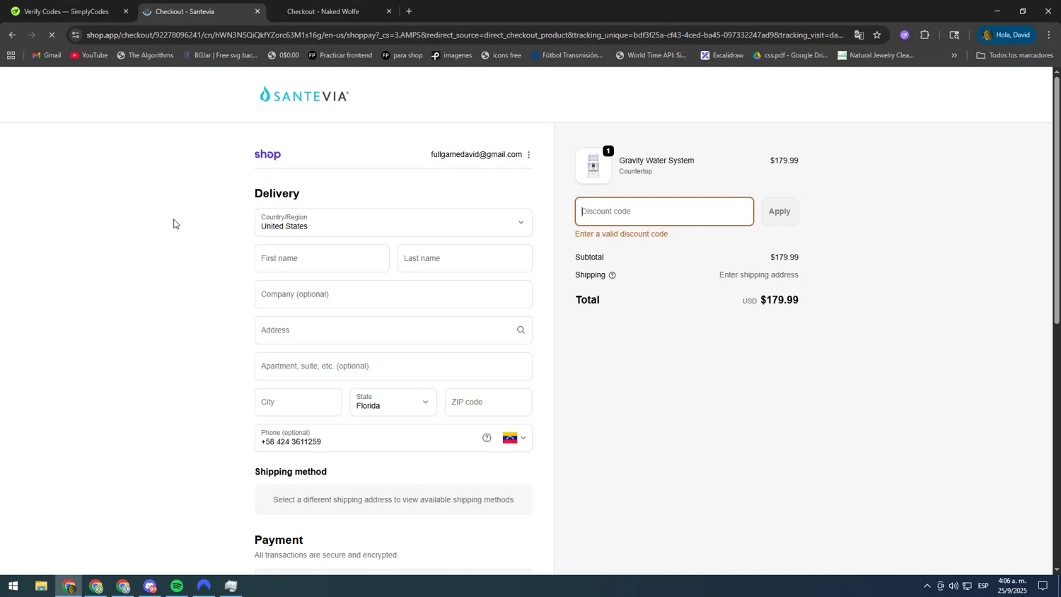 Santevia discount code screenshot showing code wellnesswhannah applied at Santevia checkout page. Uploaded by SimplyCodes community member kakakakakka on Sep 25, 2025