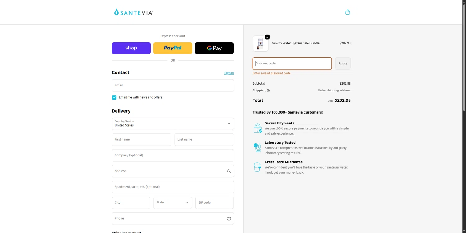 Santevia discount code screenshot showing code SARAHTHEDETOXCOACH applied at Santevia checkout page. Uploaded by SimplyCodes community member LazarAngelooo on Oct 7, 2025