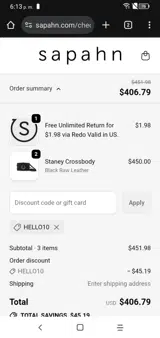 Hello10 coupon verification screenshot