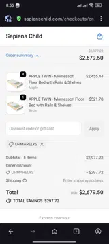Sapiens Child coupon verification screenshot