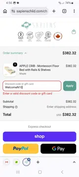 Sapiens Child coupon verification screenshot
