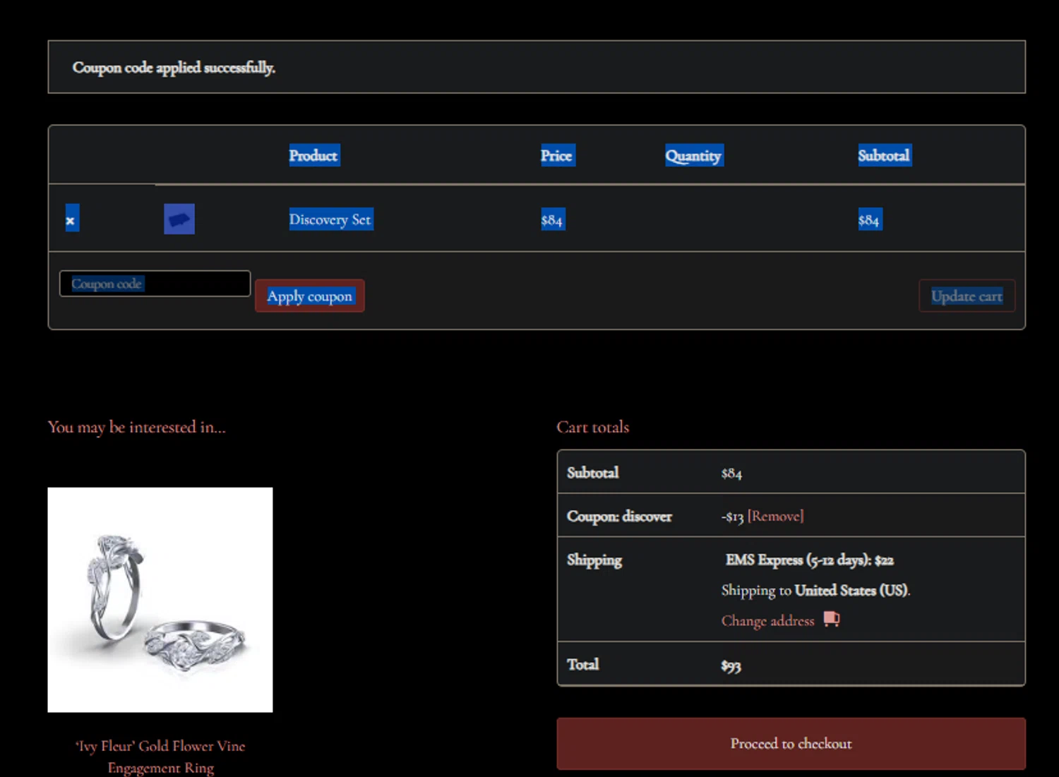 Sapphire Studios Design checkout page showing Sapphire Studios Design coupon code box | Screenshot taken by SimplyCodes community member on Oct 11, 2024