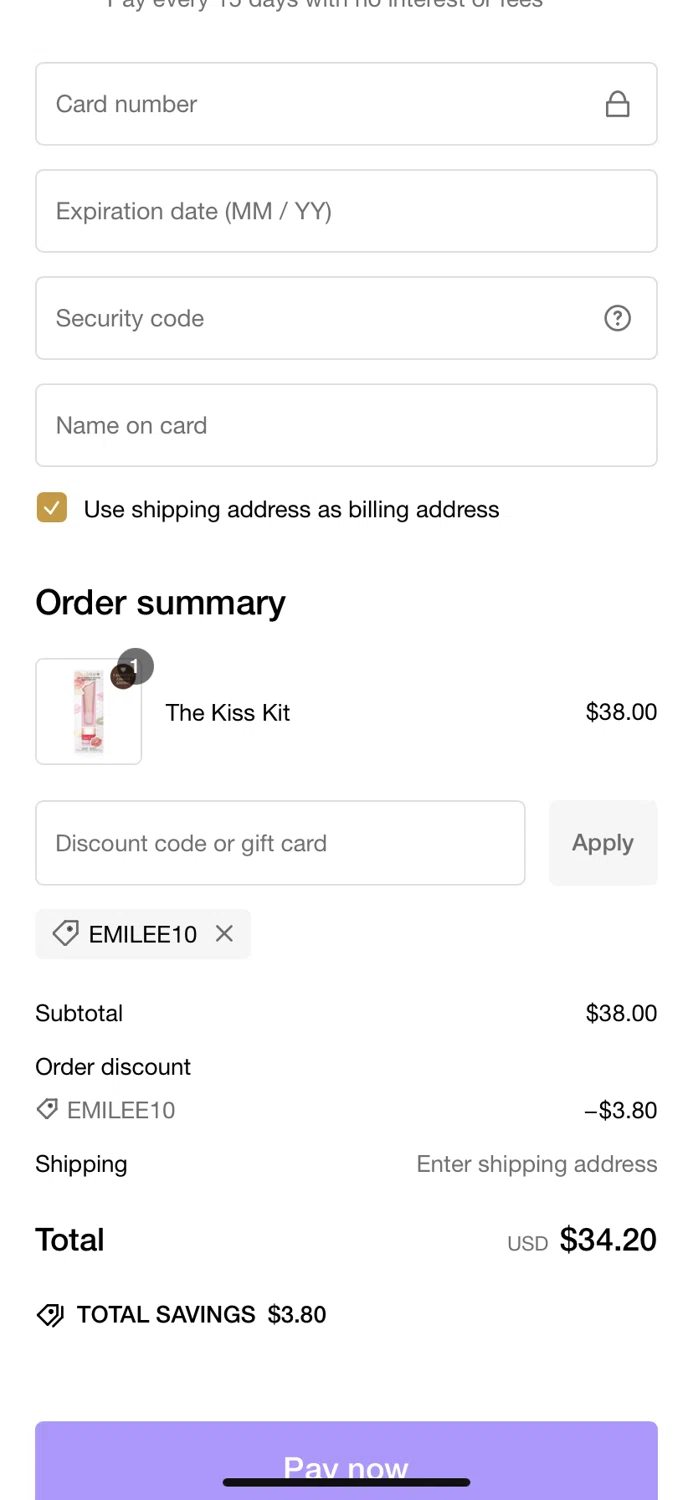 Sara Happ promo code screenshot showing code EMILEE10 applied at Sara Happ checkout page. Uploaded by SimplyCodes community member DiscountCurator2907 on Jan 19, 2025