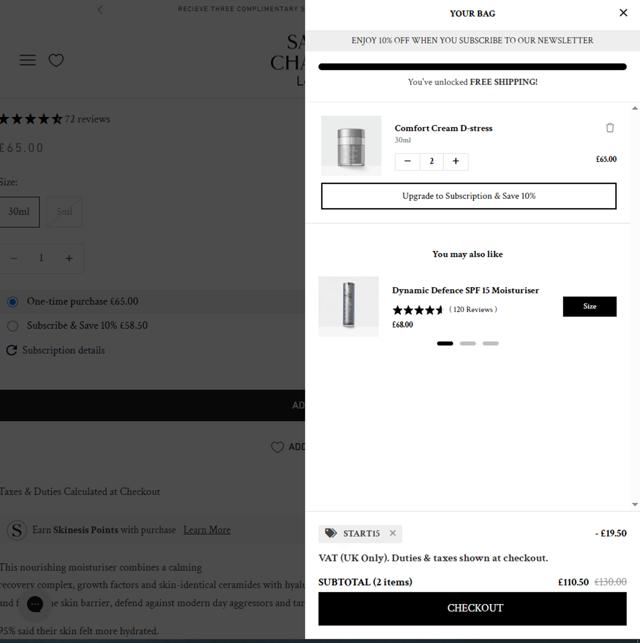 Sarah Chapman checkout page showing Sarah Chapman discount code box | Screenshot taken by SimplyCodes community member on Sep 8, 2025