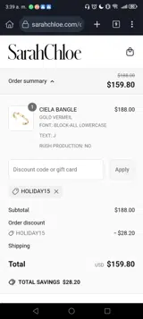 Sarah Chloe coupon verification screenshot