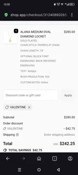 Sarah Chloe coupon verification screenshot