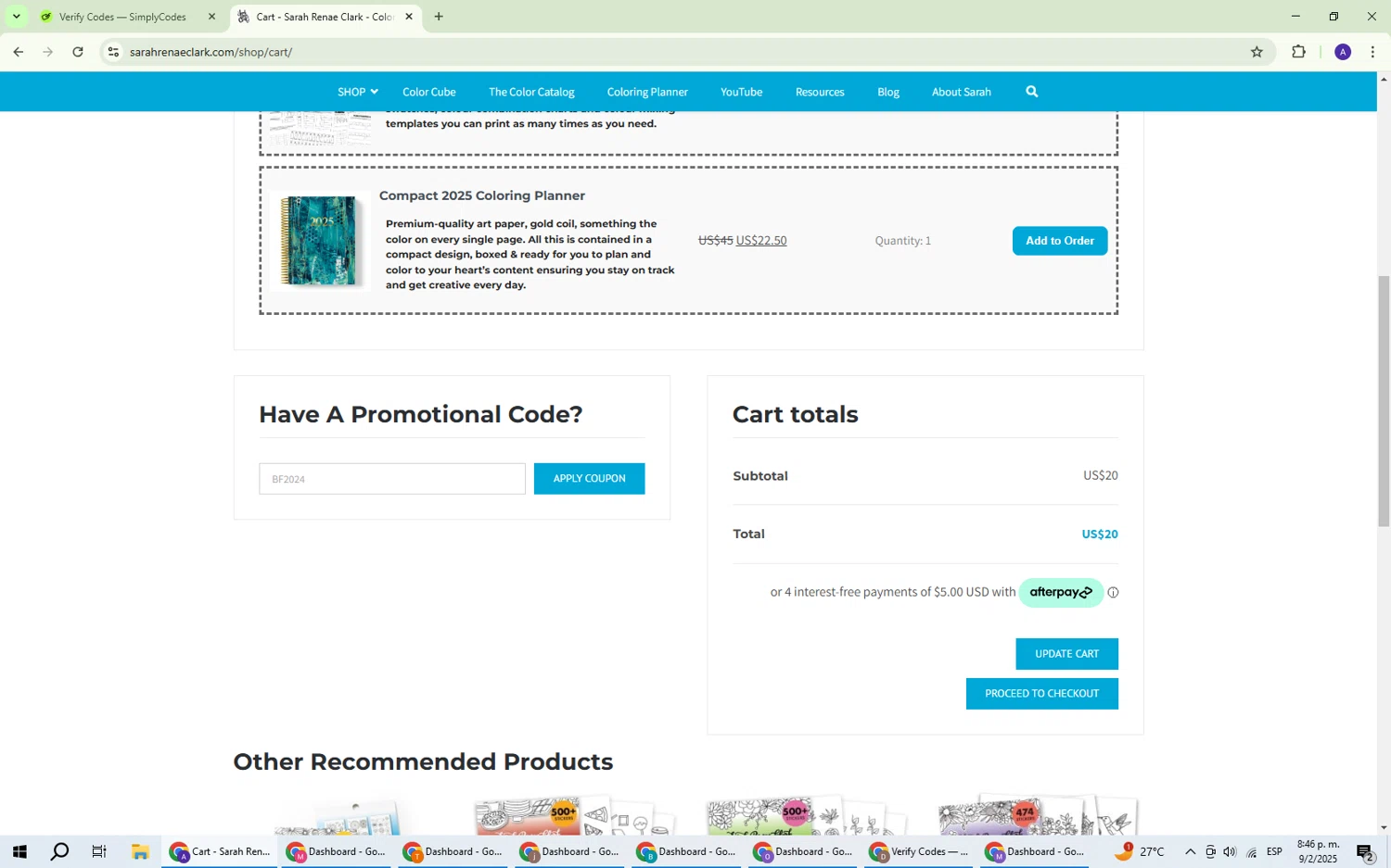 Sarah Renae Clark promo code screenshot showing code BF2024 applied at Sarah Renae Clark checkout page. Uploaded by SimplyCodes community member ThriftySentinel2853 on Feb 10, 2025