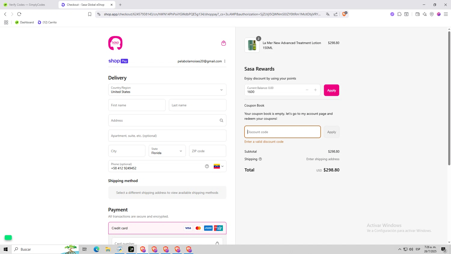 SaSa.com promo code screenshot showing code SEASONAL23 applied at SaSa.com checkout page. Uploaded by SimplyCodes community member NARUTO_UZUMAKIsx on Jul 26, 2025