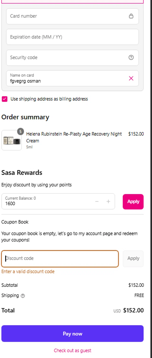 SaSa.com promo code screenshot showing code SEASONAL23 applied at SaSa.com checkout page. Uploaded by SimplyCodes community member Tortugasninja on Jul 26, 2025