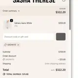 Sasha Therese coupon verification screenshot