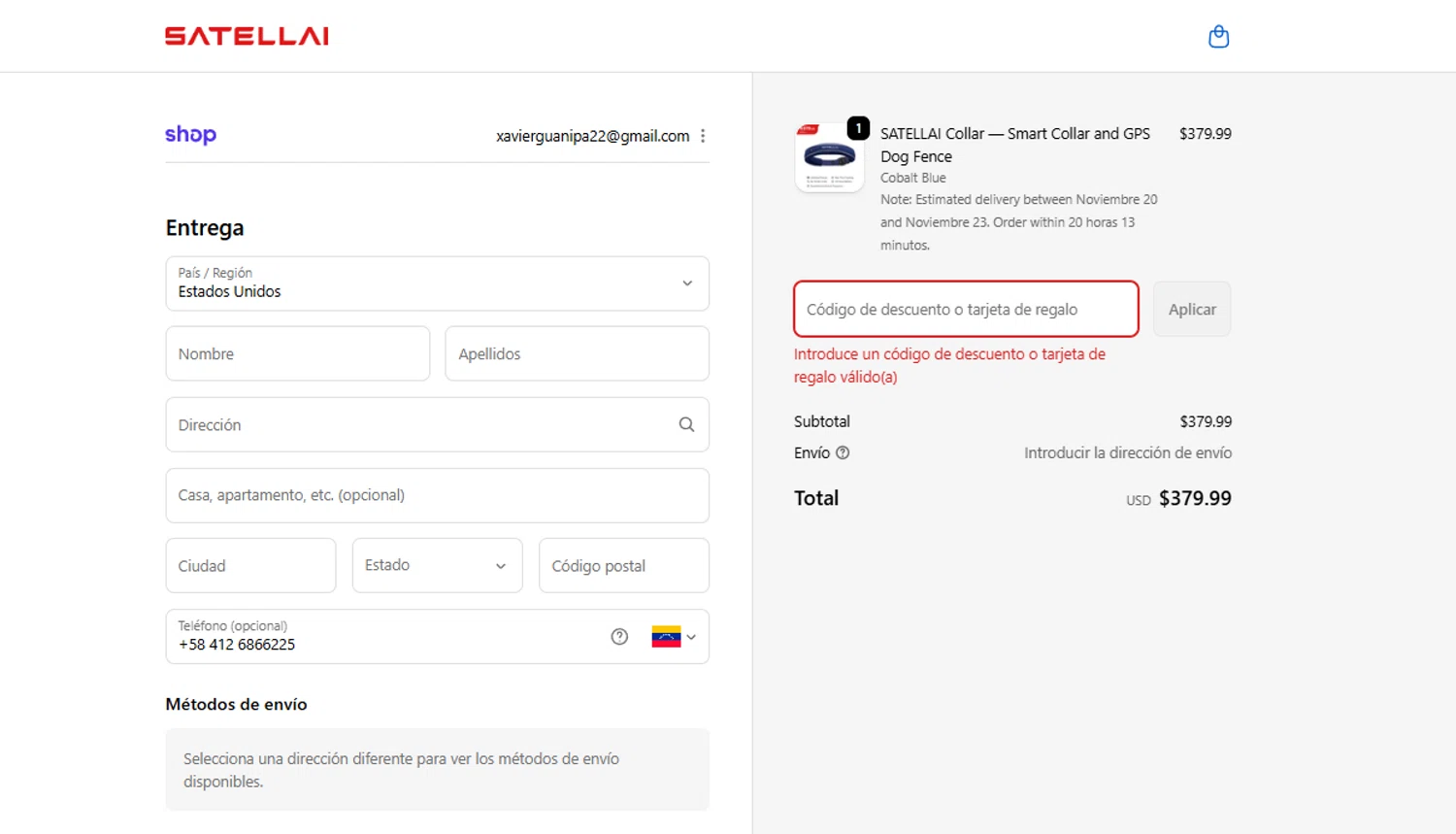 SATELLAI promo code screenshot showing code PTN25 applied at SATELLAI checkout page. Uploaded by SimplyCodes community member alfock22 on Nov 17, 2025