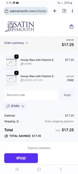 Satin Smooth coupon verification screenshot
