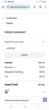 Satin Smooth coupon verification screenshot