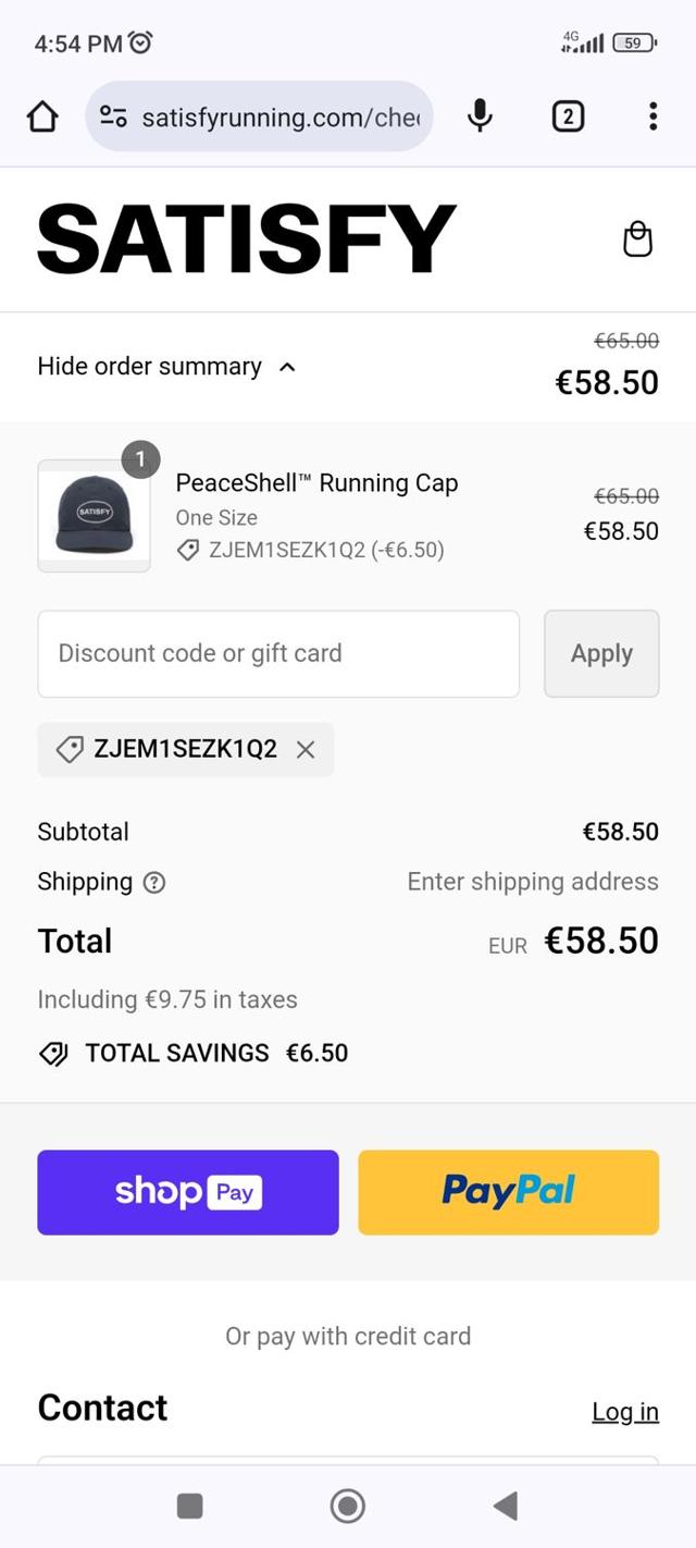 Satisfy checkout page showing Satisfy promo code box | Screenshot taken by SimplyCodes community member on Apr 5, 2024