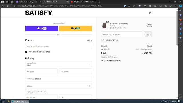 Satisfy checkout page showing Satisfy promo code box | Screenshot taken by SimplyCodes community member on Mar 30, 2024