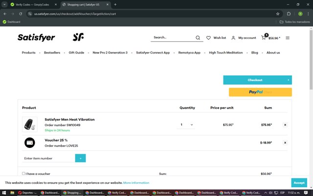 Satisfyer checkout page showing Satisfyer coupon code box | Screenshot taken by SimplyCodes community member on Jan 11, 2025