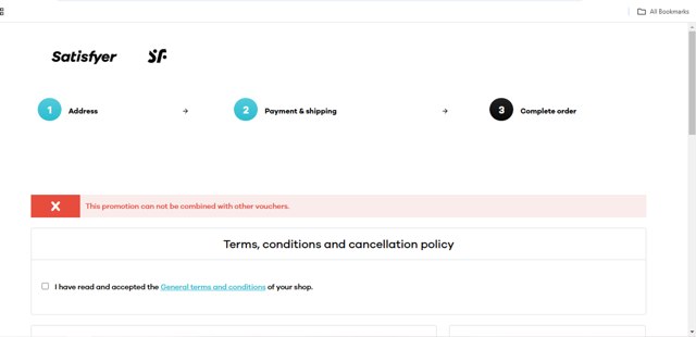 Satisfyer checkout page showing Satisfyer coupon code box | Screenshot taken by SimplyCodes community member on Dec 5, 2024