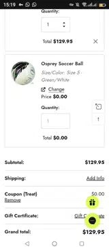 Treat coupon verification screenshot