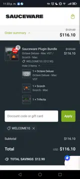 WELCOME10 coupon verification screenshot