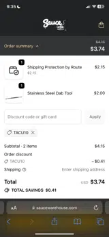 Sauce Warehouse coupon verification screenshot