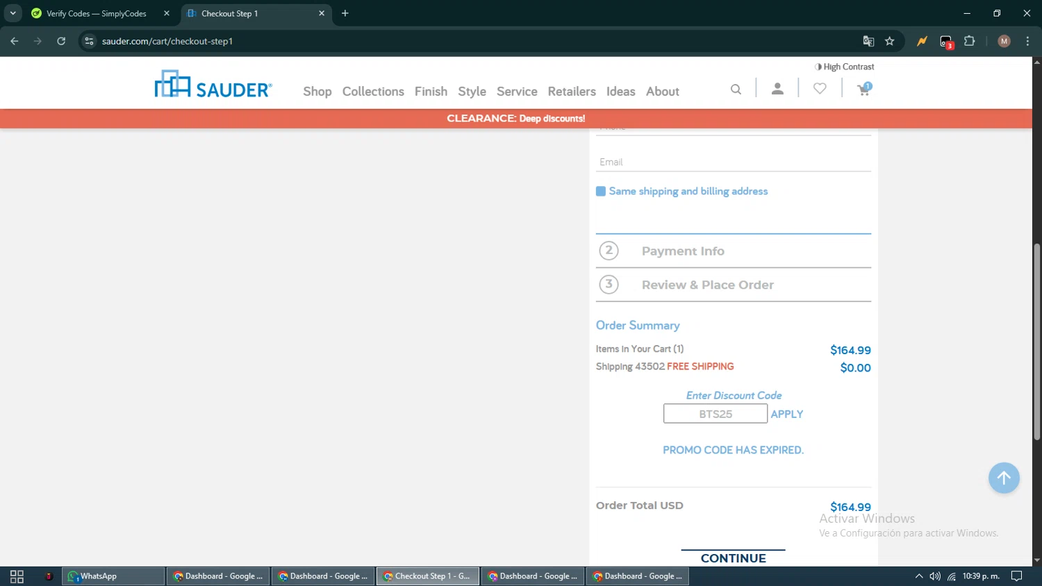 Sauder promo code screenshot showing code BTS25 applied at Sauder checkout page. Uploaded by SimplyCodes community member DiscountTitan4635 on Aug 27, 2025