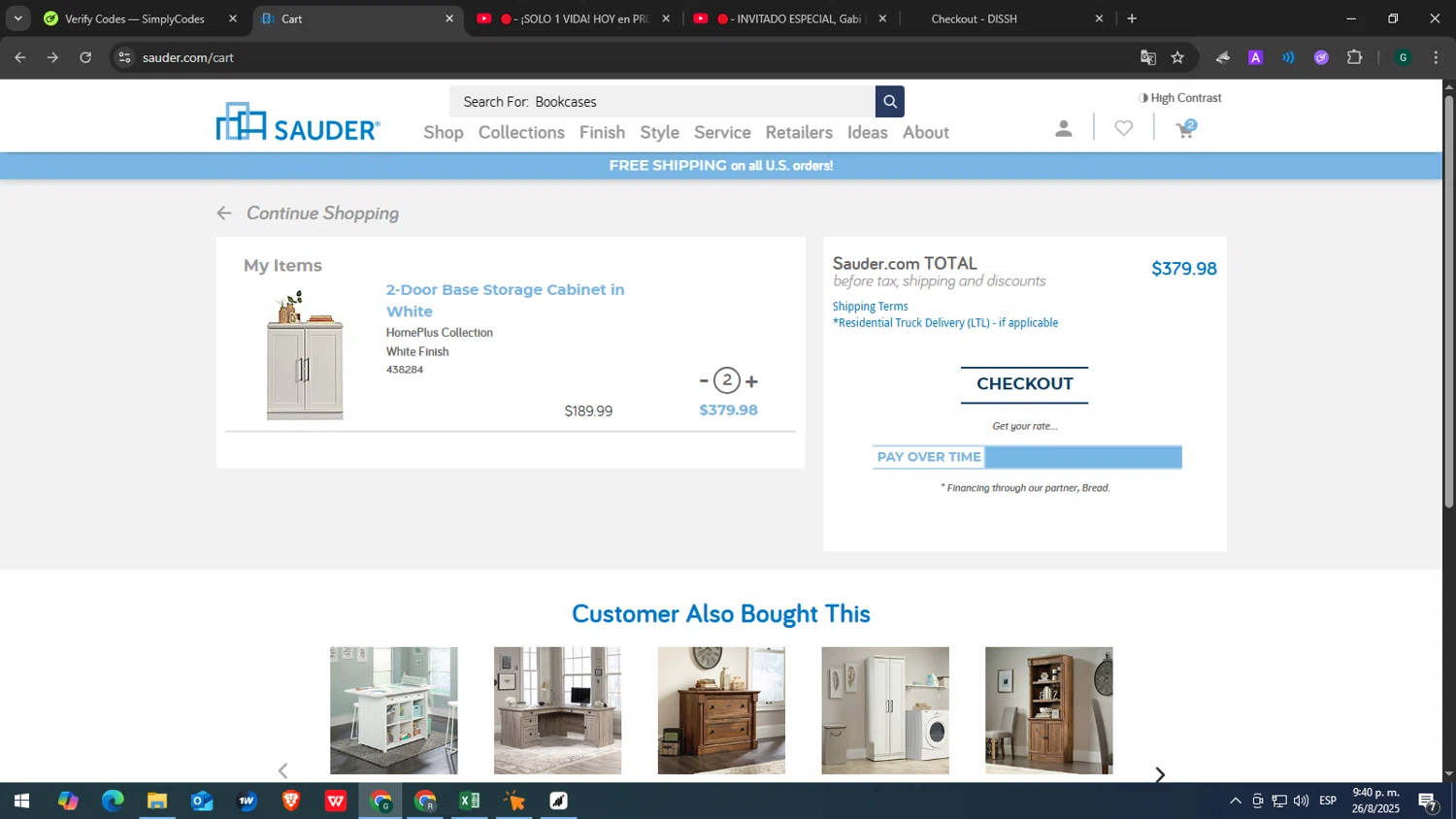 Sauder promo code screenshot showing code BTS25 applied at Sauder checkout page. Uploaded by SimplyCodes community member yasabesssss on Aug 27, 2025