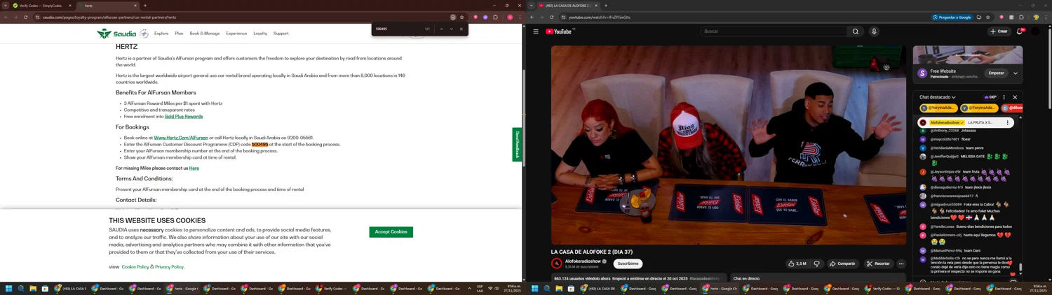 Saudia promo code screenshot showing code 500495 applied at Saudia checkout page. Uploaded by SimplyCodes community member TreasureWarden457 on Nov 27, 2025