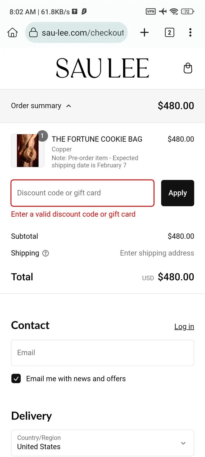 Sau Lee discount code screenshot showing code BOXINGDAY20 applied at Sau Lee checkout page. Uploaded by SimplyCodes community member GoldAdmiral5202 on Jan 20, 2025
