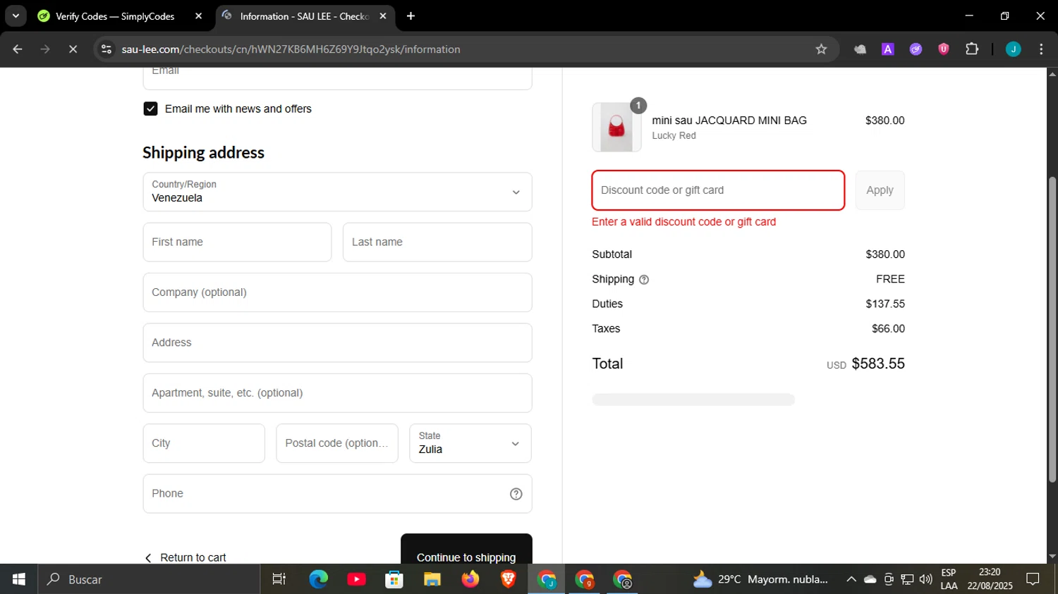 Sau Lee discount code screenshot showing code Welcome15 applied at Sau Lee checkout page. Uploaded by SimplyCodes community member WonderCaptain6926 on Aug 23, 2025