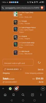 Savage Jerky Co. coupon verification screenshot